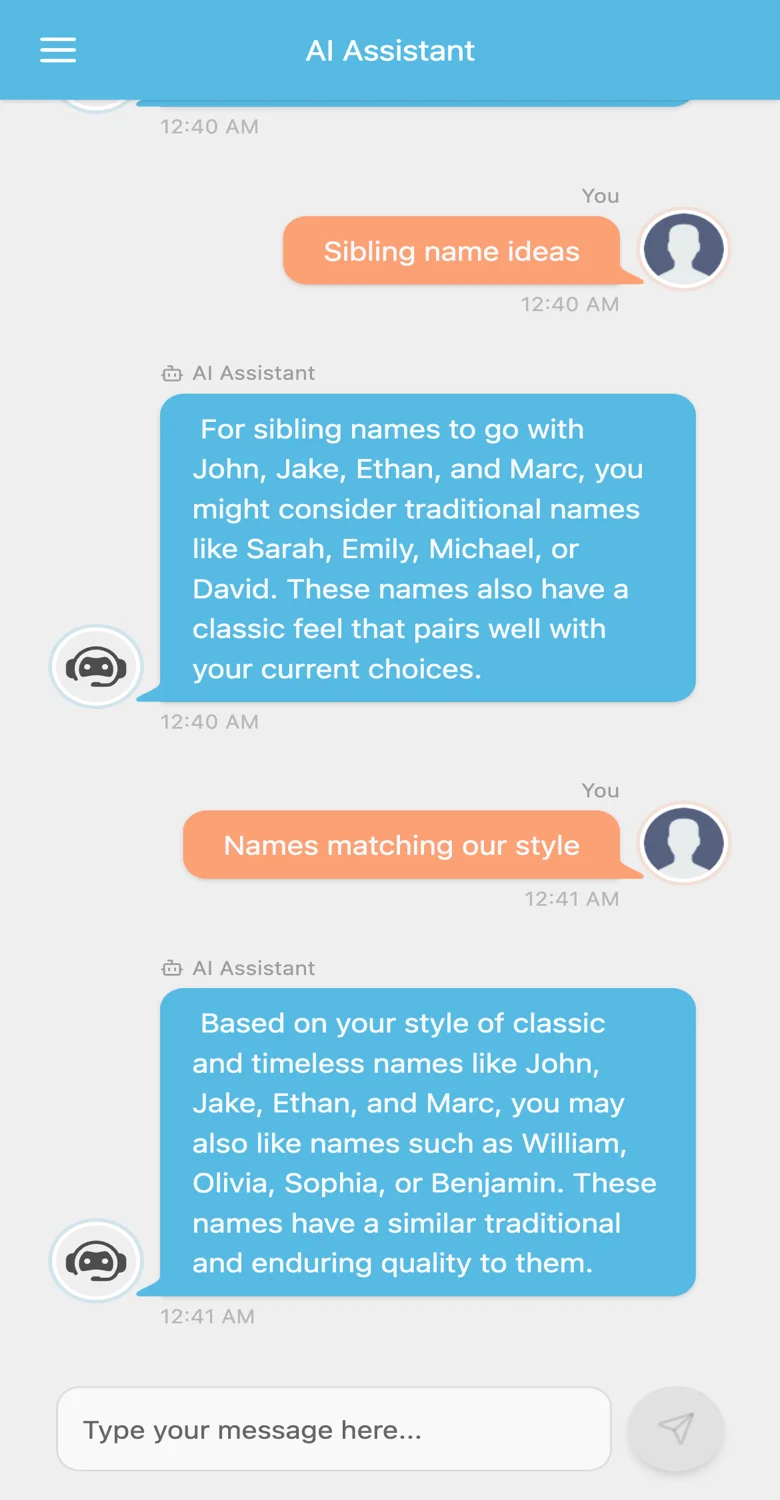 El asistente IA mostrando sugerencias de nombres personalizadas con explicaciones