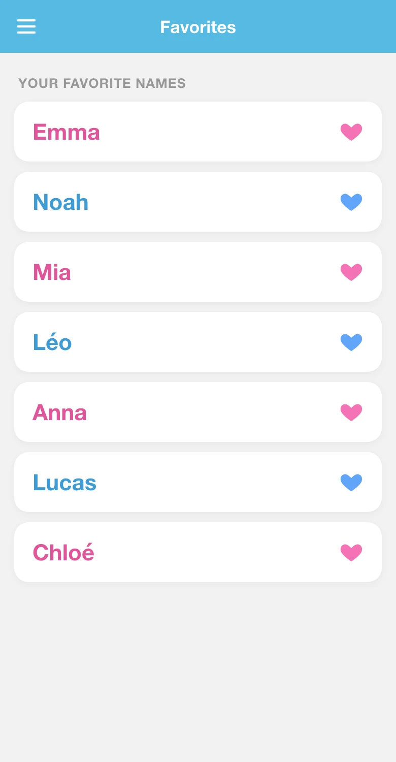 Lista de nombres de bebé favoritos con corazones en Un Nombre de Bebé Juntos